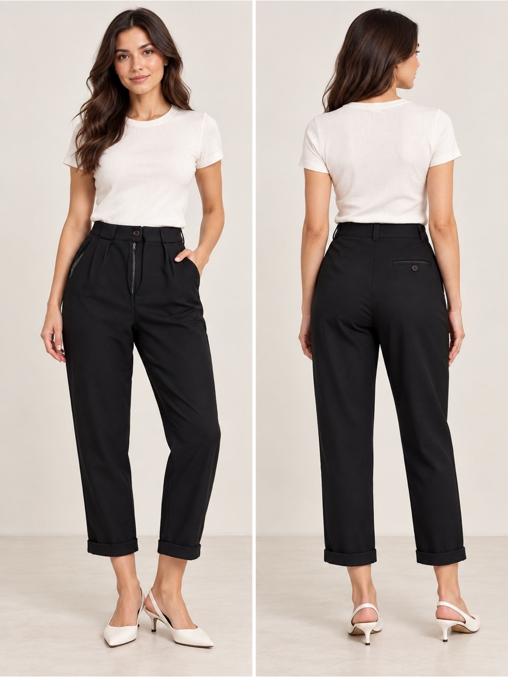 Vintage Jones New York Women’s Black 100% Wool Pleated Trousers Size 8
